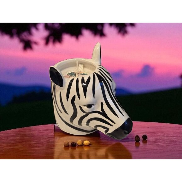New Ceramic Zebra Black & White Safari Jungle Animal Candle Room Decor - Picture 1 of 3
